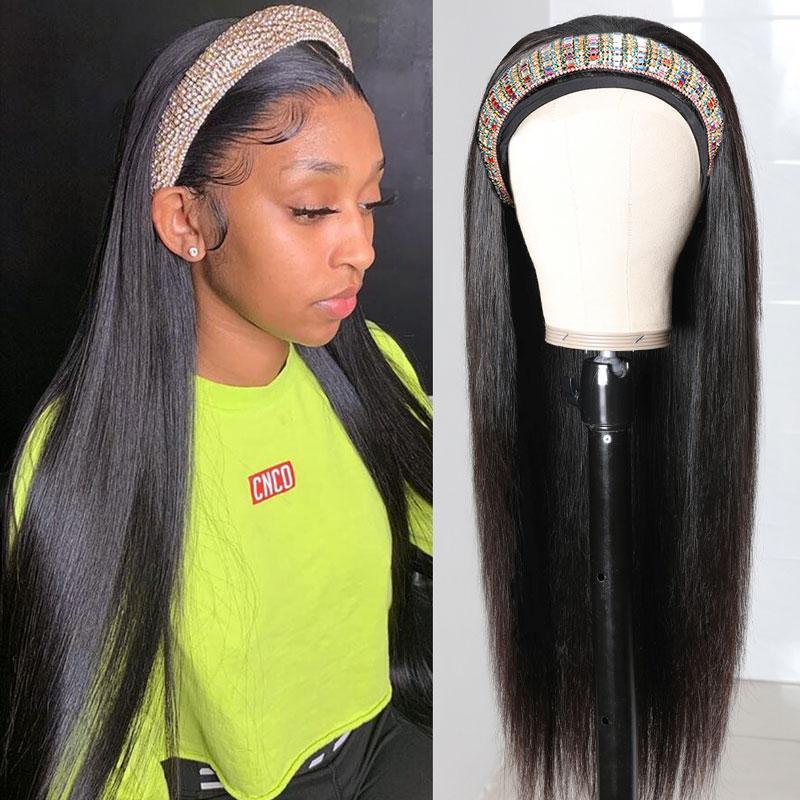 Straight Headband Virgin Human Wig Black
