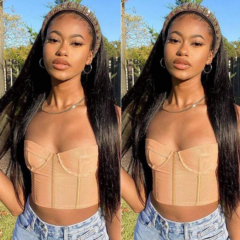 Straight Headband Virgin Human Wig Black