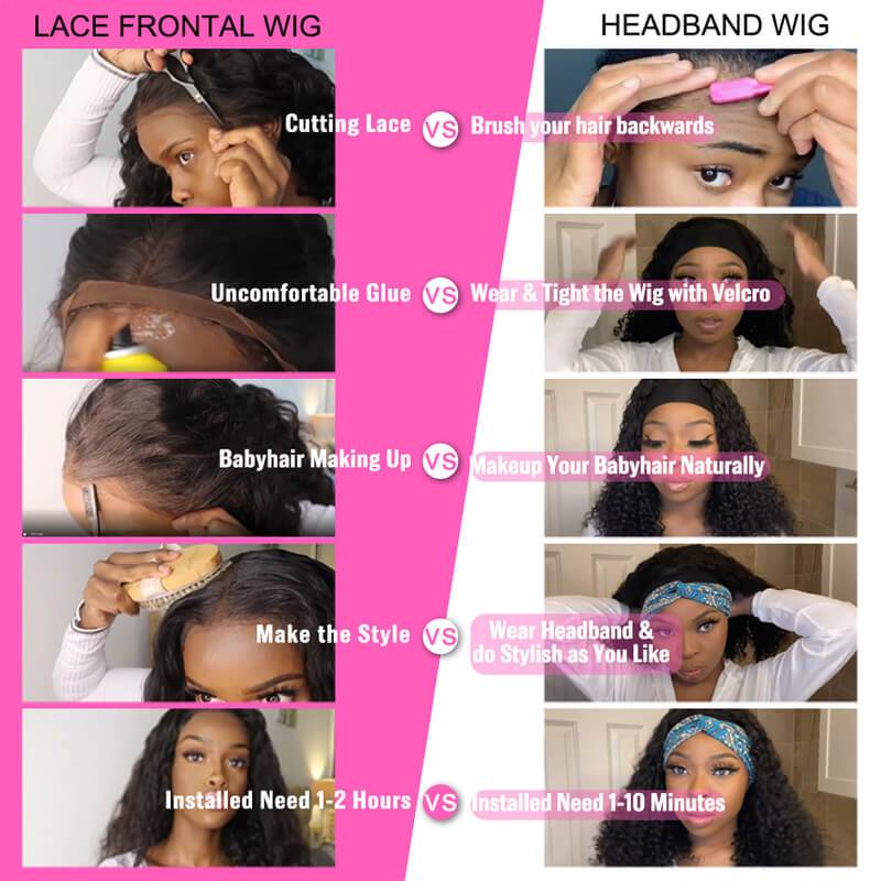 Deep Wave Curly Headband Wig Human Hair Natural Black