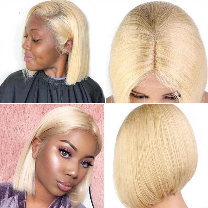 Top Virgin Hair Straight 4*4/13*4 bob Wig, Transparent blond 613 hair