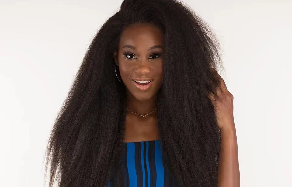 YAKI Kinky Straight Custom Full Frontal Wig 180% density Transparent Lace Natural Black