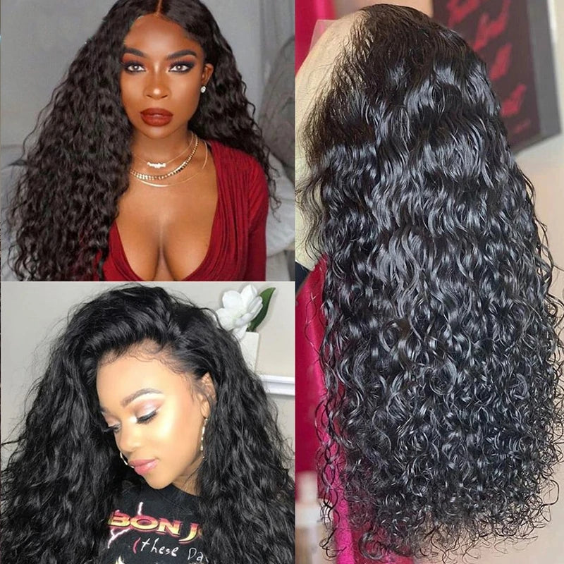 Natural Water Wave Custom Wig Top Virgin180% density natural black