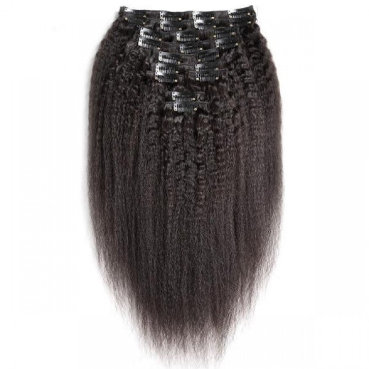 Seamless Clip Ins Extensions Yaki Kinky Straight 100% Human hair natural black