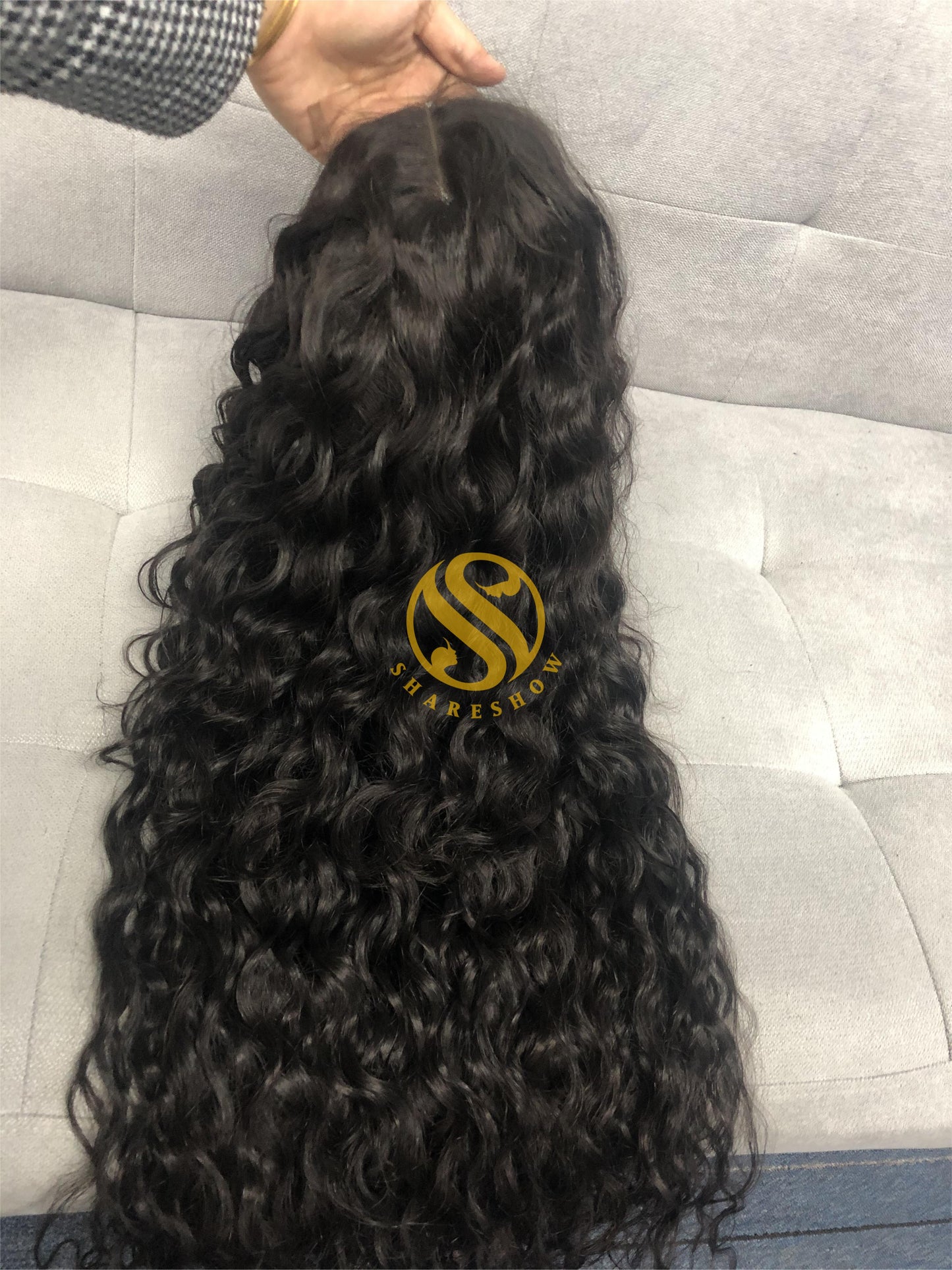 Natural Water Wave Custom Wig Top Virgin180% density natural black