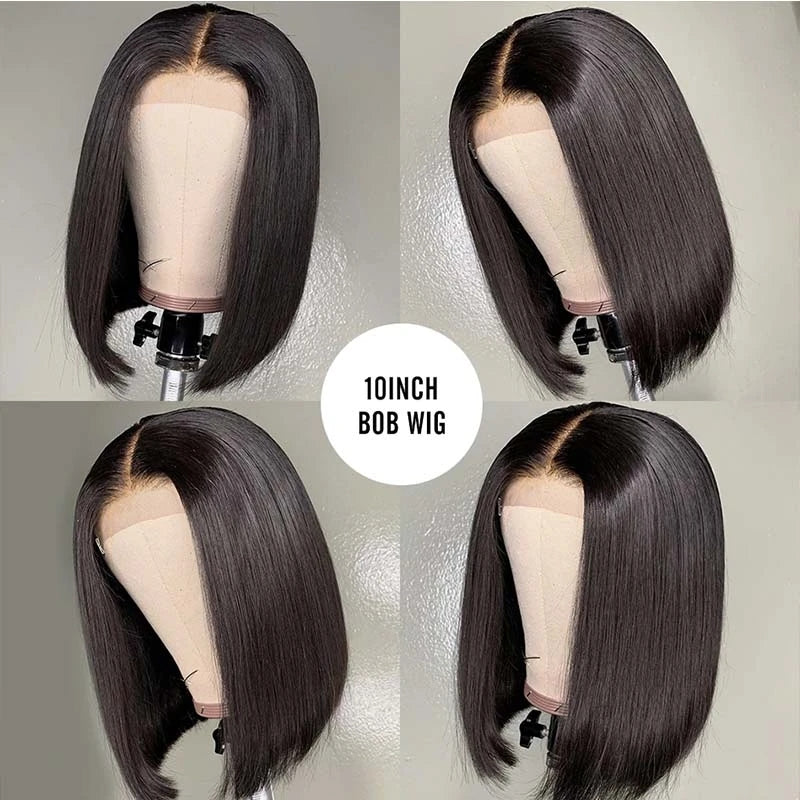 Top Virgin Hair Straight 4*4/13*4 bob Wig, Transparent hair black