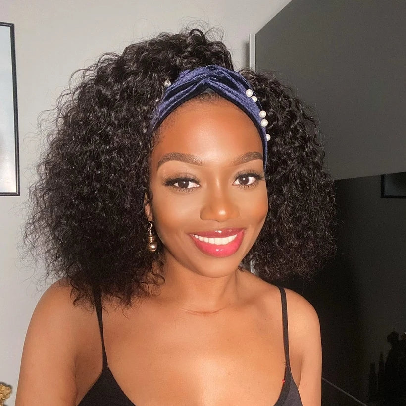 Deep Wave Curly Headband Wig Human Hair Natural Black