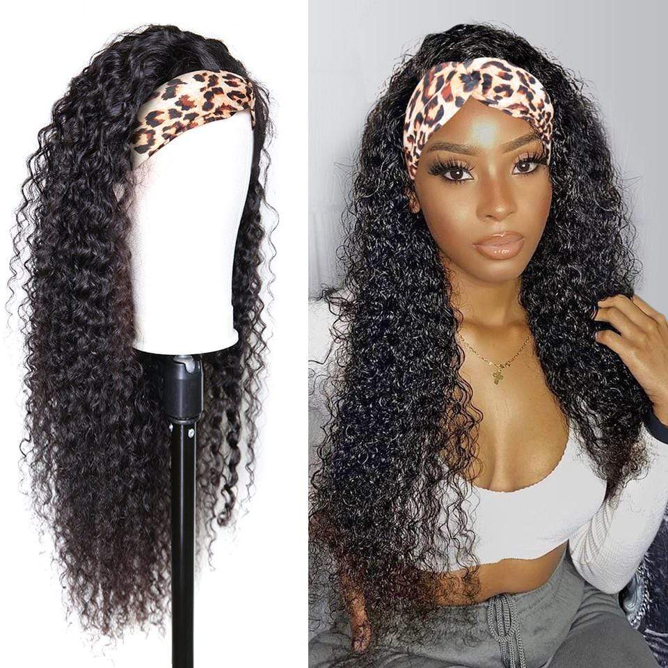 Deep Wave Curly Headband Wig Human Hair Natural Black