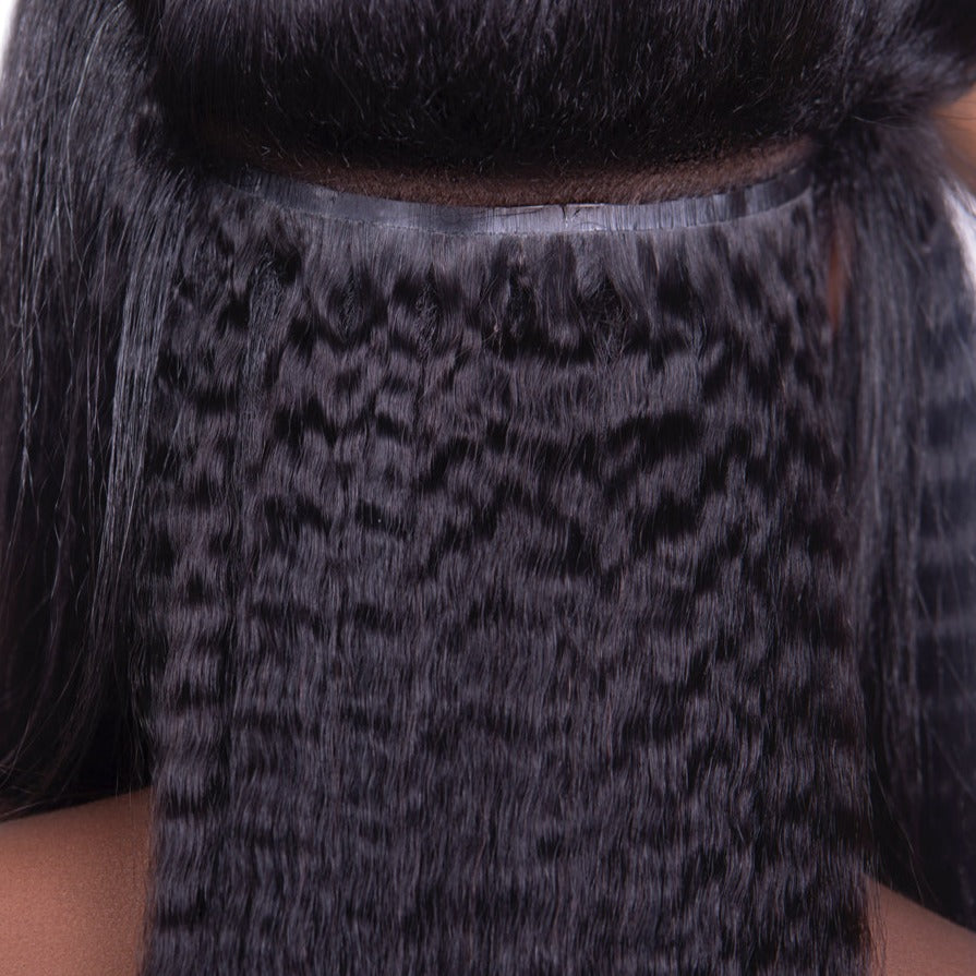 Seamless Clip Ins Extensions Yaki Kinky Straight 100% Human hair natural black