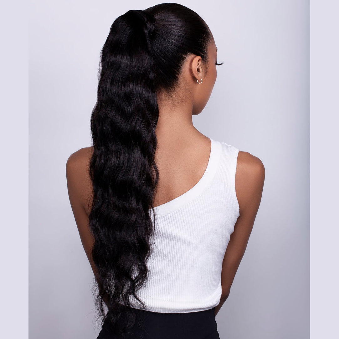 Instant ponytail Extensions Yaki Kinky Straight 100% Human hair natural black