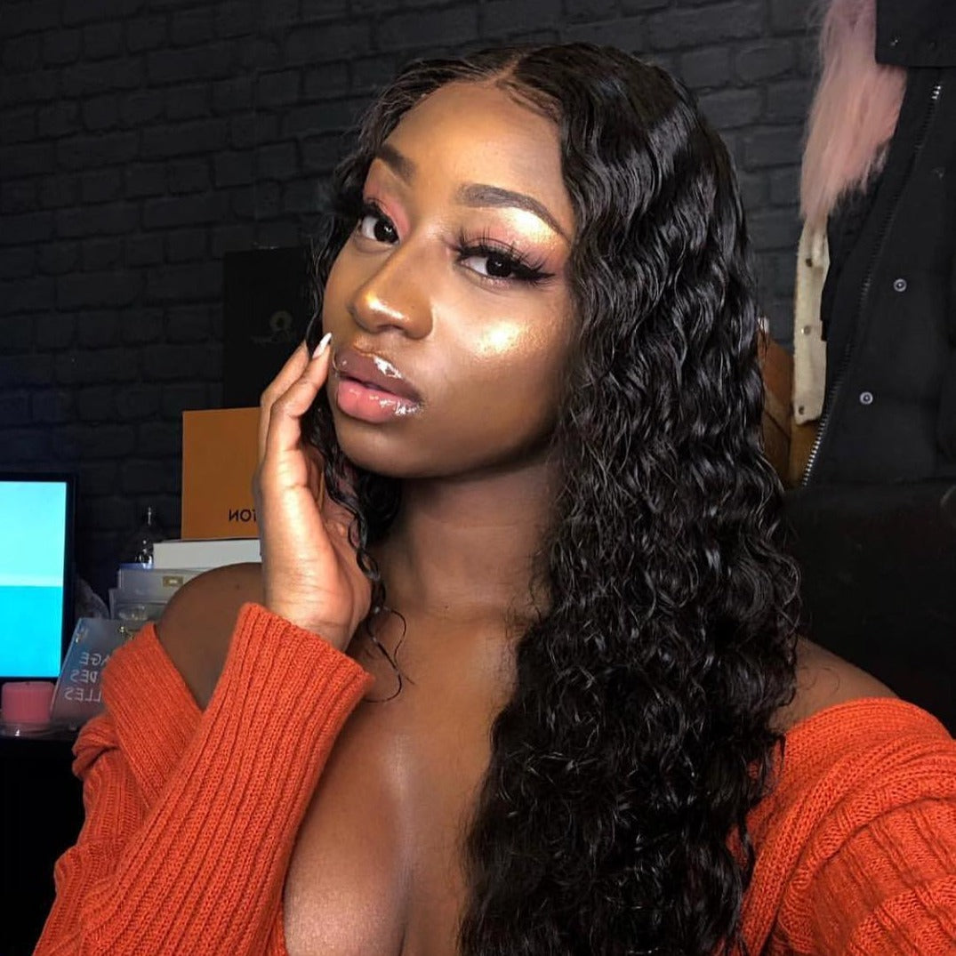 Deep wave Custom Wig 180% Density Transparent and HD Lace Black