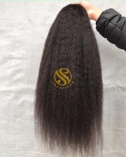YAKI Kinky Straight Custom Full Frontal Wig 180% density Transparent Lace Natural Black