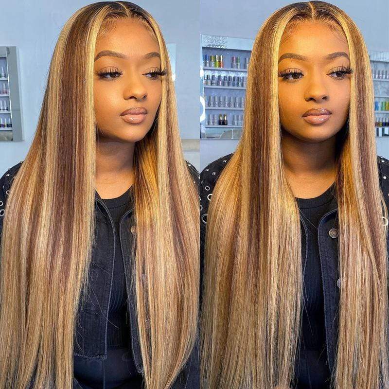 Highlight Premade Wig virgin human hair 13*4 lace frontal Straight Body Wave wig