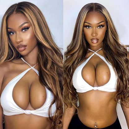 Highlight Premade Wig virgin human hair 13*4 lace frontal Straight Body Wave wig