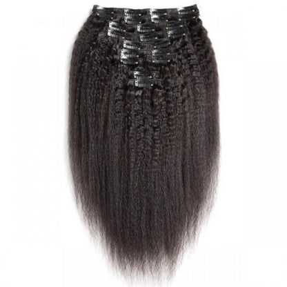 Seamless Clip Ins Extensions Yaki Kinky Straight 100% Human hair natural black