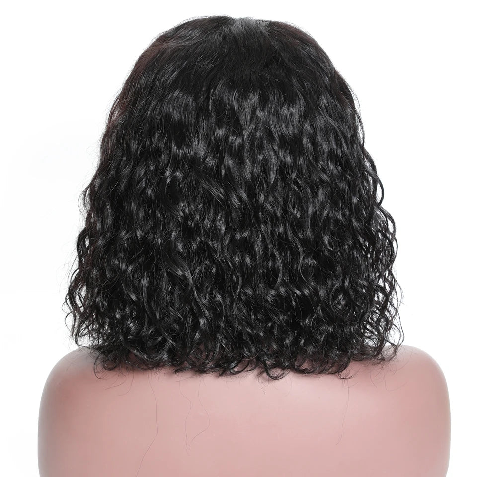 Top Virgin curly 4*4/13*4 bob  frontal Wig, Transparent hair black hair